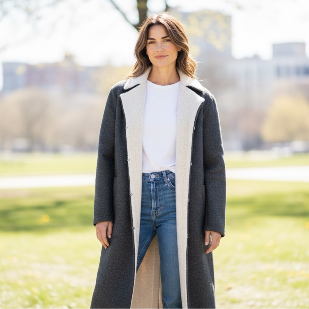 Banana Republic Wool Coat in Cream and Gray